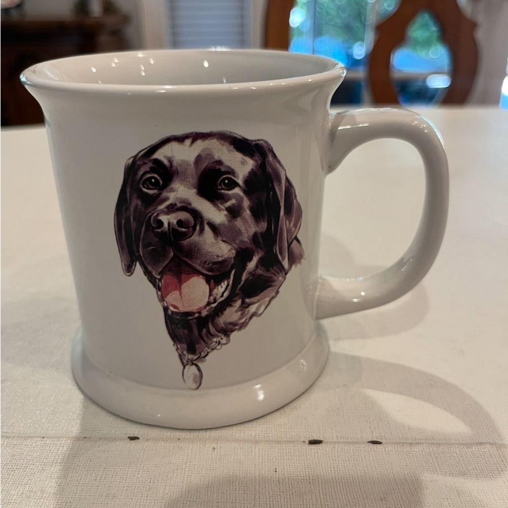 Vintage style White Ceramic Mug with Black Labrador Dog Illustration and words